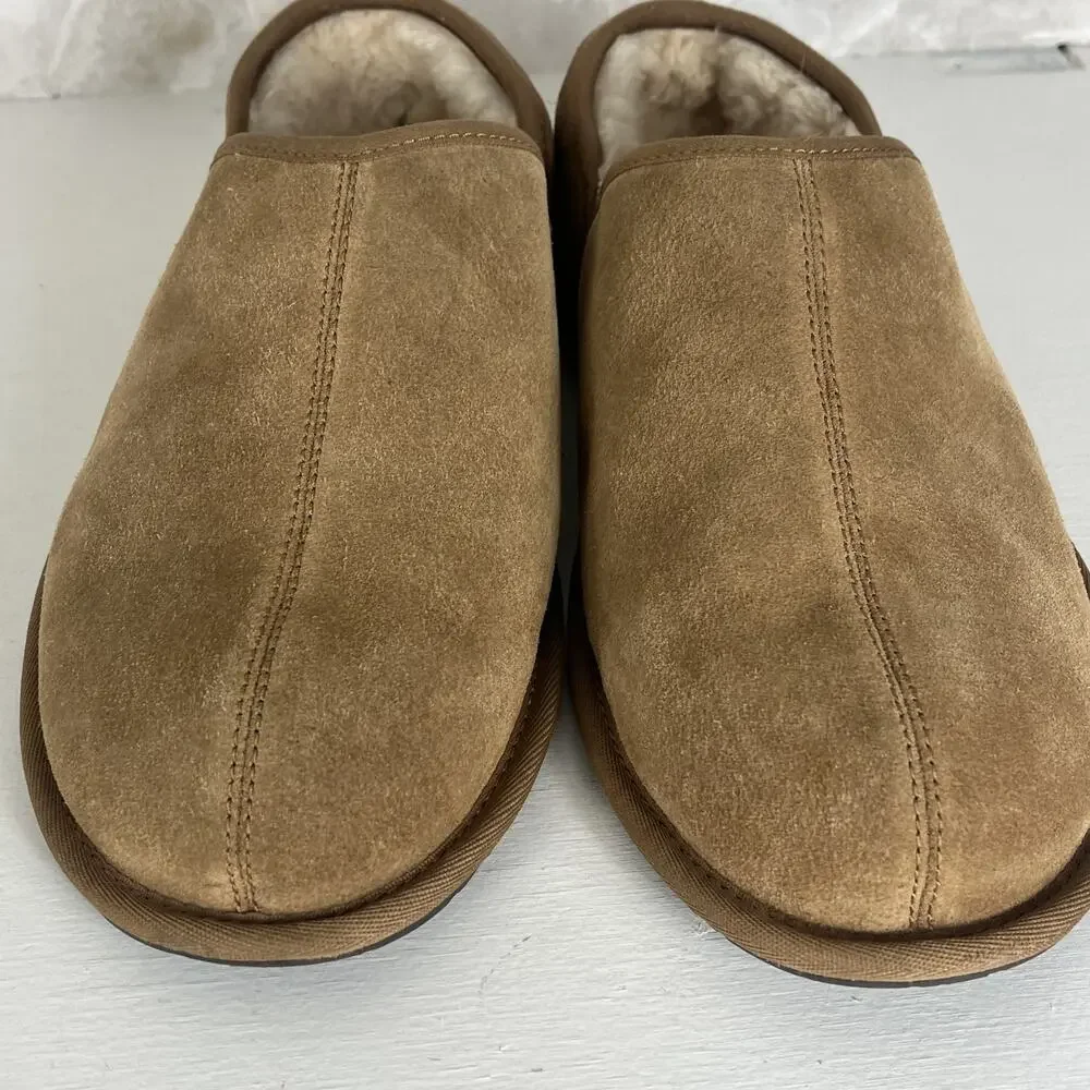 UGG Scuff Romeo Slippers Men’s Size 10 Chestnut Suede Leather Fur Moccasins